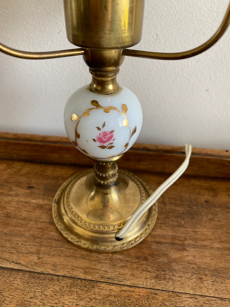 Lampe porcelaine laiton et opaline