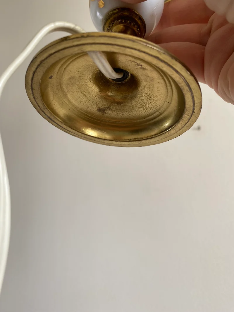 Lampe porcelaine laiton et opaline