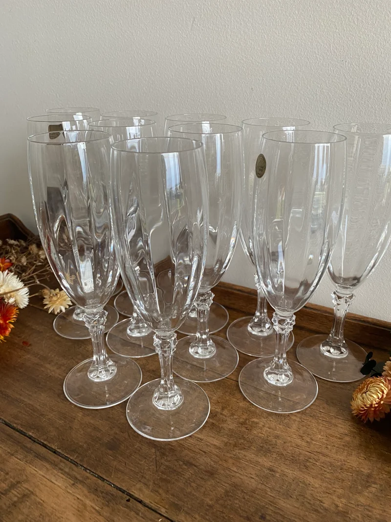 Flûtes à champagne à pieds en cristal d'Arques