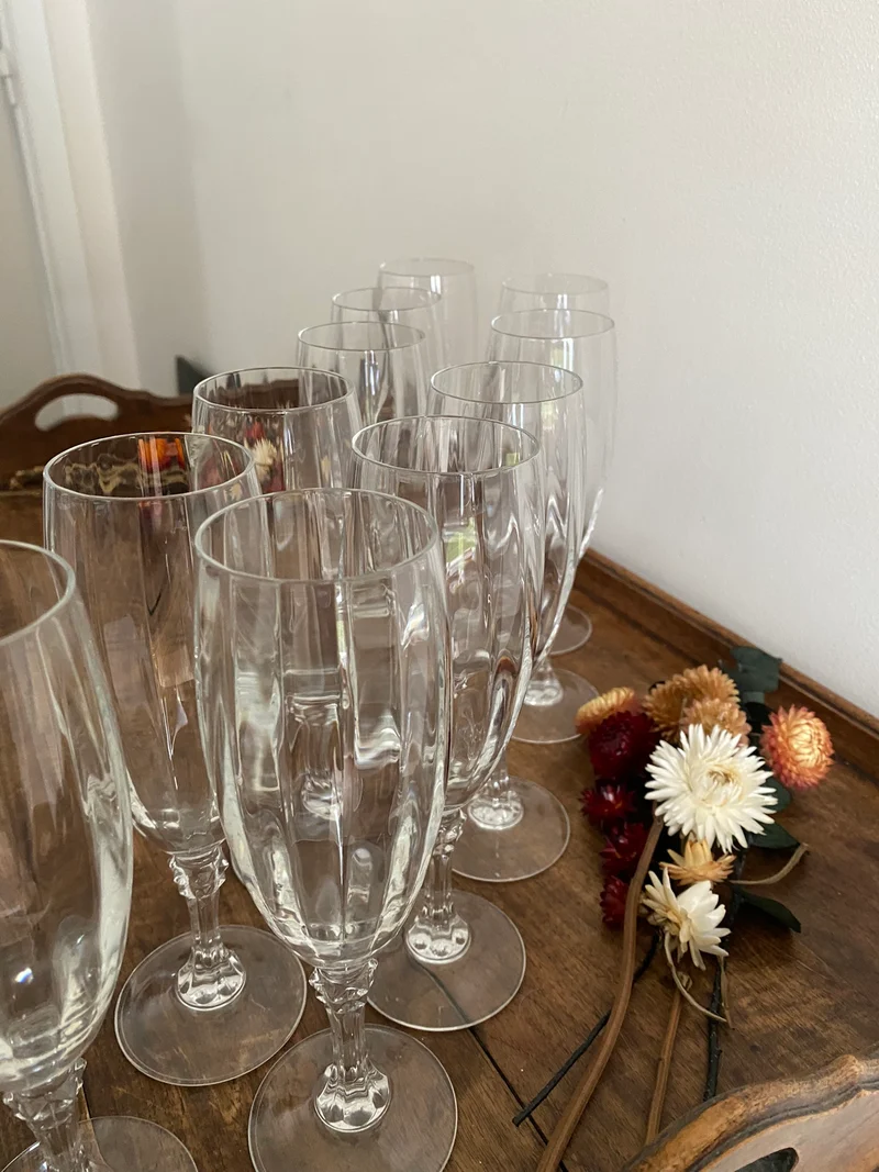 Flûtes à champagne à pieds en cristal d'Arques