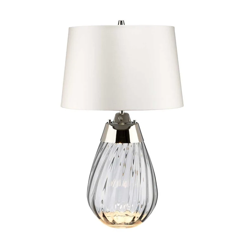 Petite lampe de table fumée Lena avec abat-jour blanc cassé 2 lumières