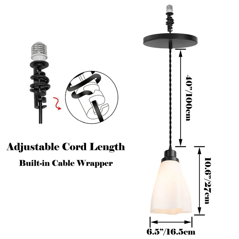 Straight Swap Recessed Can Light To Pendant Conversion Kit For 4 5 6 Inch Cutout With E26 Base And Vintage Glass Shade Zero Wiring Hassle Super Quick Fix For Kitchen Islands And Hallways