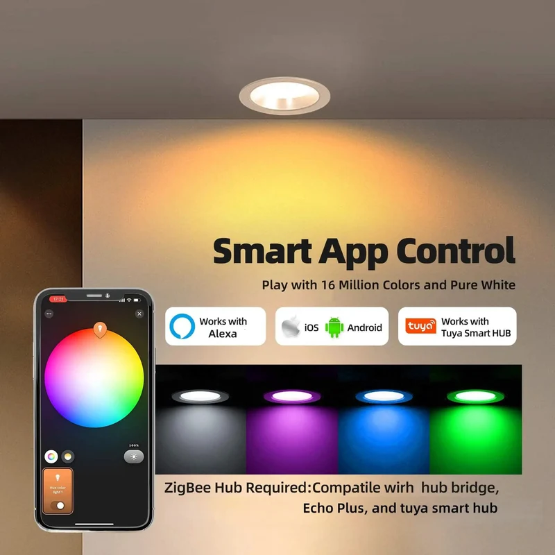 Sweet Smart ZigBee 3.0 RGBWW LED Downlight 5 Inch Retrofit Recessed Fixture 3 Pack Works With Alexa Echo Plus Smart Home Hub No Sweat Install Game Changer Setup Upgrade