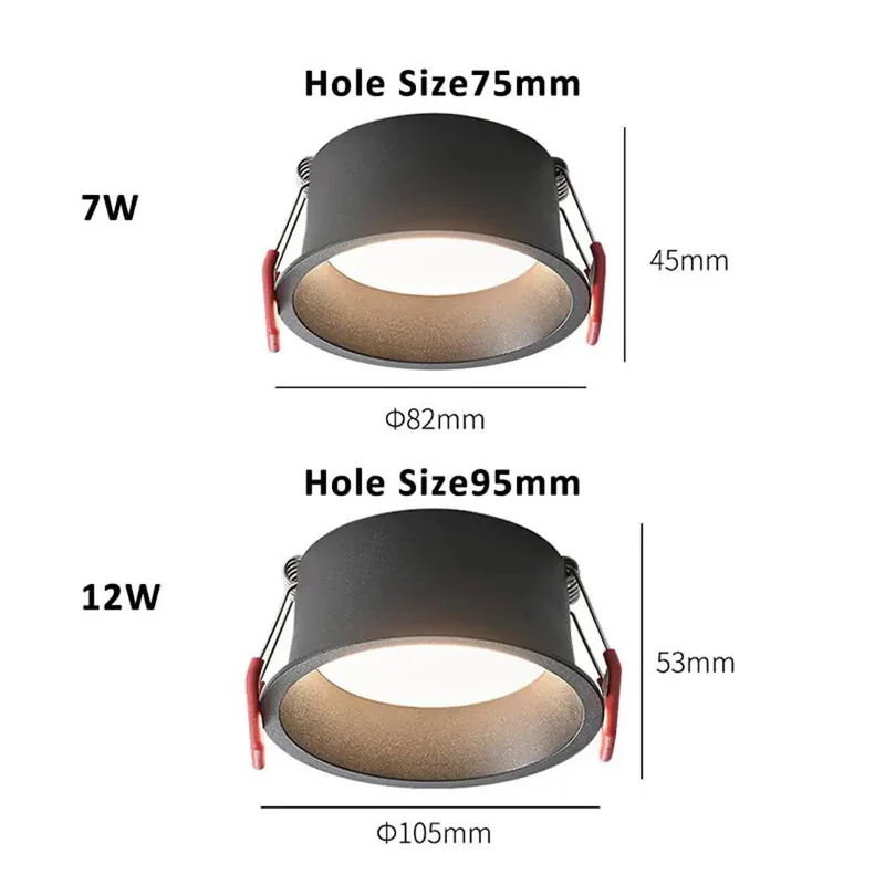 Four Pack Black LED Recessed Downlights With 7W And 12W Offering Warm Neutral Cool White For Indoor Rooms Crafted From Heavy Duty Die Cast Aluminum For Quick Mount And Efficiency Gains While Projecting Crisp Radiance That Really Supercharges Your Space