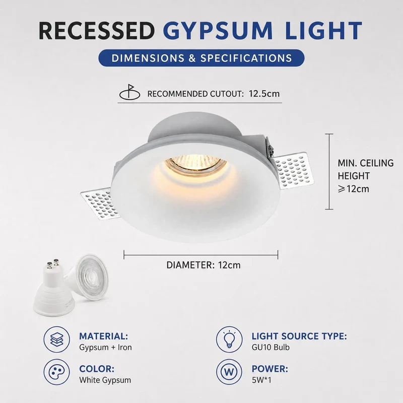 Matte White Recessed Downlight Fixture With Seamless Plaster Integration And Dead Simple Adjustable Embedded Bracket For Quick No Hassle Flush Mount Ceiling Spotlight Setup GU10