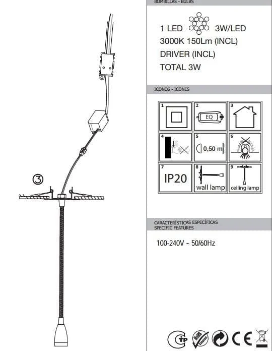 Lampe liseuse flexible encastrable LOKE-3