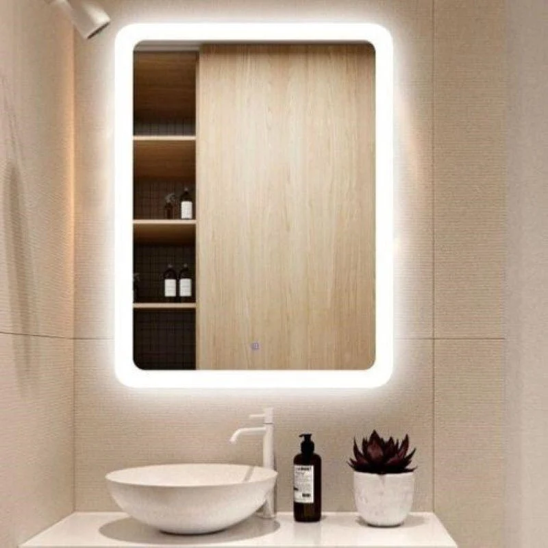 Miroir LED Rectangulaire 40W 46x66cm avec Interrupteur Tactile Cadre Blanc pour Salle de Bain