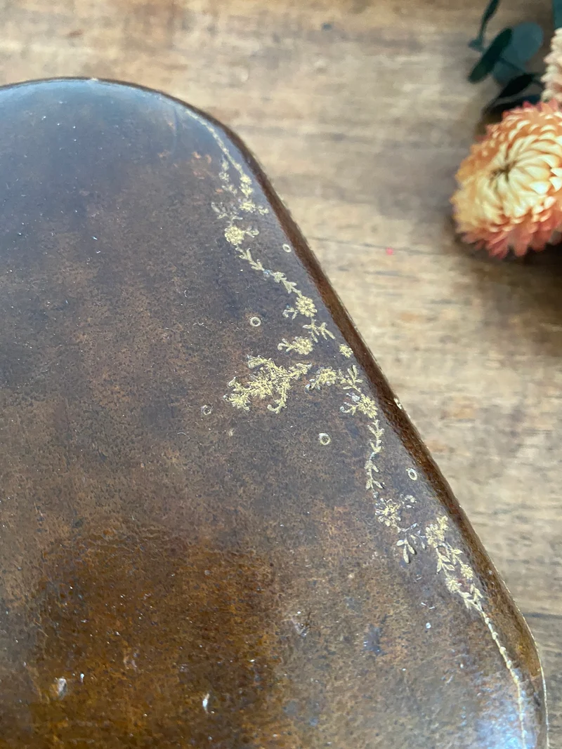 Boîte à bijoux en cuir marron années 50
