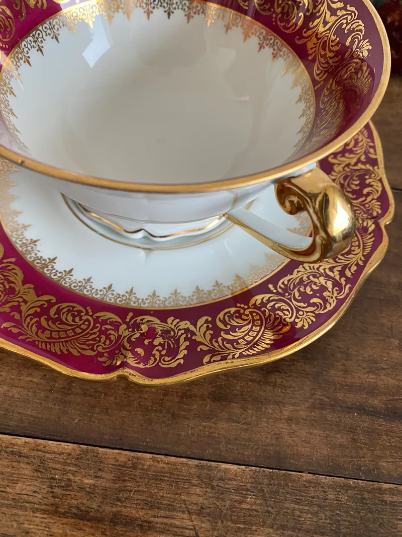 Tasses à chocolat chaud Limoges galon bordeaux