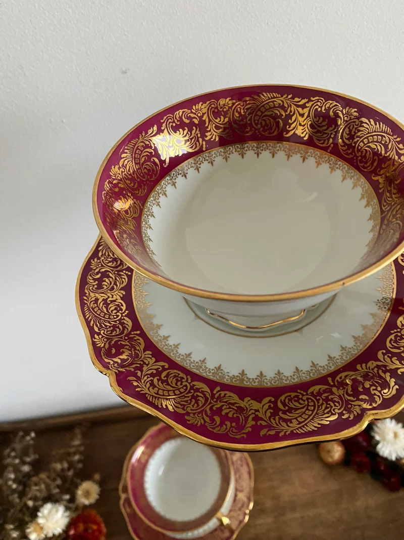 Tasses à chocolat chaud Limoges galon bordeaux