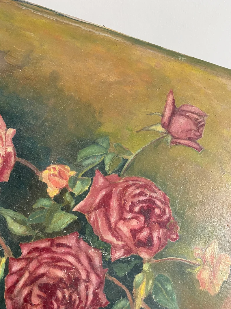 Peinture sur bois années 50 Nature morte signée