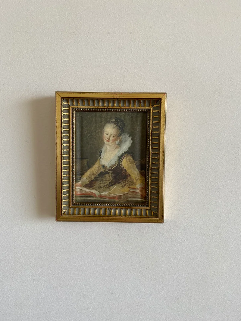 Représentation Fragonard et Reynolds sur tissu cadre doré rectangulaire
