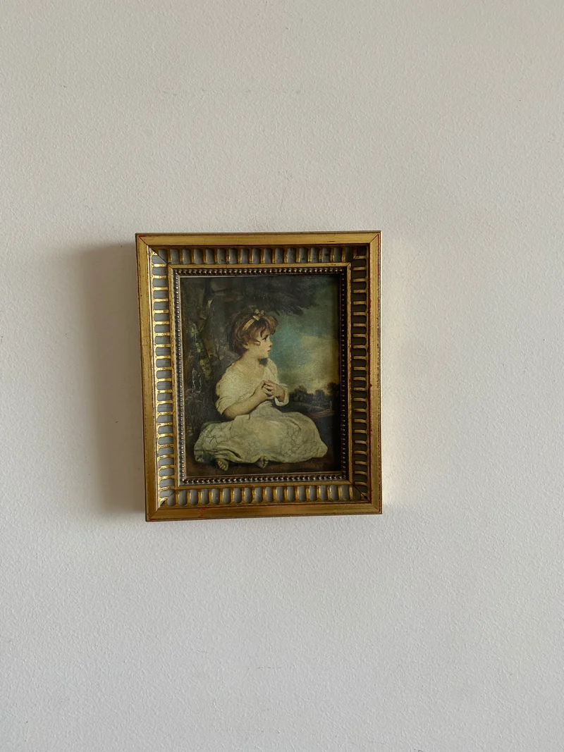 Représentation Fragonard et Reynolds sur tissu cadre doré rectangulaire