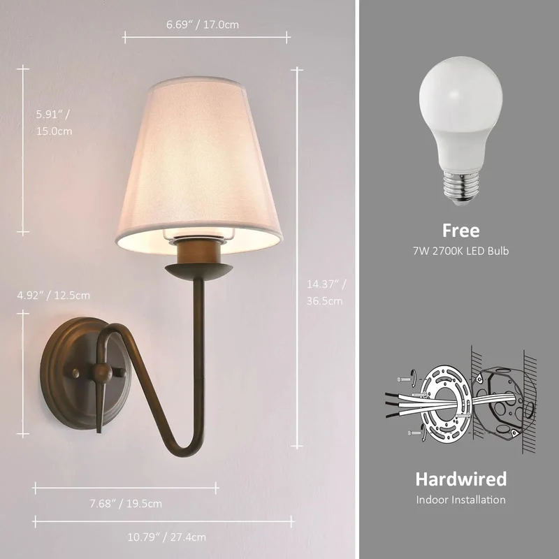 Totally Sleek Vintage Wall Sconces With Handmade Linen Fabric Shades Featuring Rock Solid Bronze Rust Resistant Arms And Easy E26 Bulb Swap For Bathroom Or Kitchen Makeovers