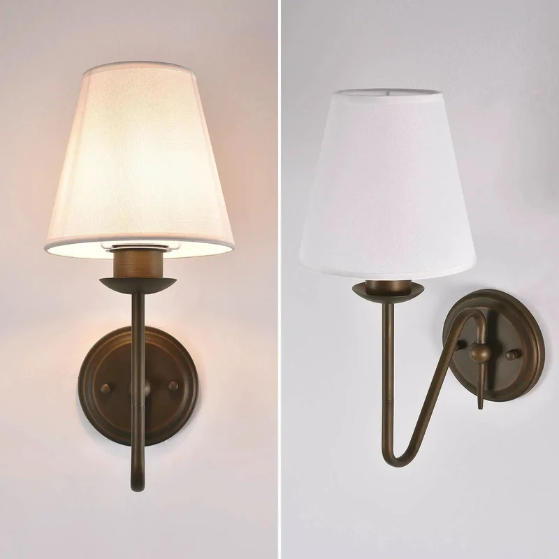 Totally Sleek Vintage Wall Sconces With Handmade Linen Fabric Shades Featuring Rock Solid Bronze Rust Resistant Arms And Easy E26 Bulb Swap For Bathroom Or Kitchen Makeovers
