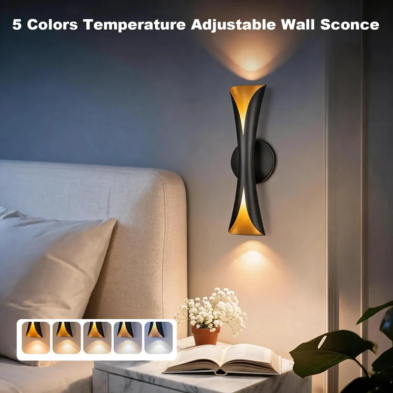 Head Turning Dimmable Led Indoor Wall Sconce Featuring Five Tunable Color Temperatures And Simple Hardwired Hookup Showcasing A Sleek Arc Shape With Matte Black And Gold Trim For Major Home Glow Up