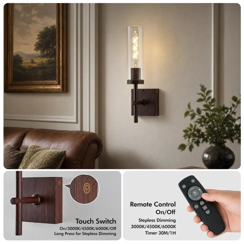 No Wire Drama Wireless Battery Operated Wall Sconce Featuring Dimmable 3CCT LED Lights Quick Install Easy Rechargeable Slick Setup For Bathroom Bedroom Hallway Or Stairway Smooth Indoor Glow