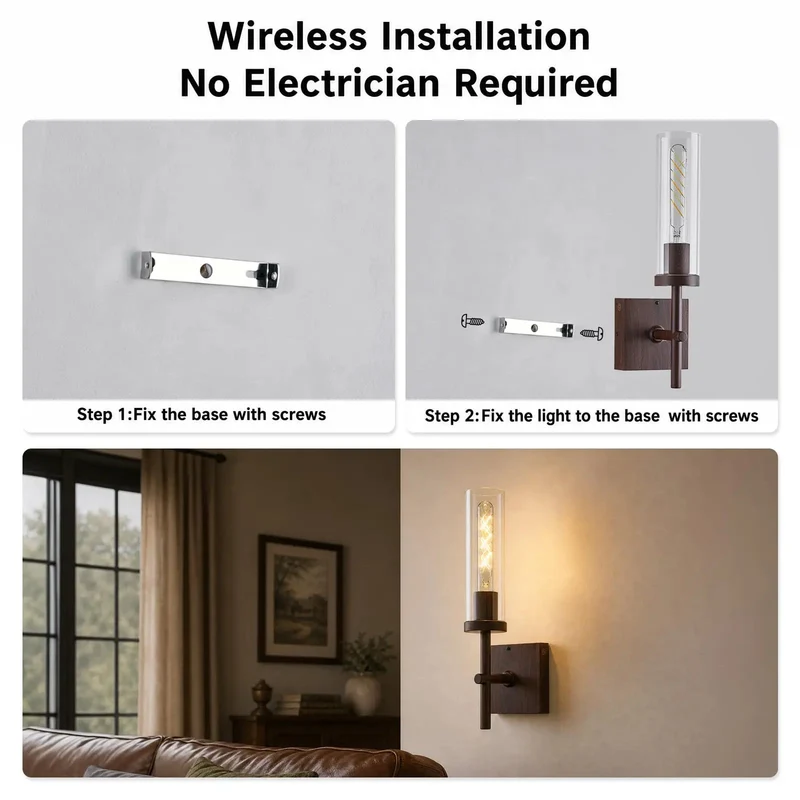 No Wire Drama Wireless Battery Operated Wall Sconce Featuring Dimmable 3CCT LED Lights Quick Install Easy Rechargeable Slick Setup For Bathroom Bedroom Hallway Or Stairway Smooth Indoor Glow