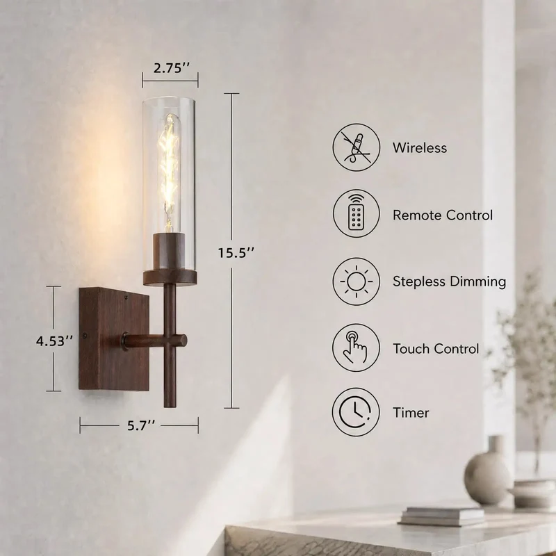 No Wire Drama Wireless Battery Operated Wall Sconce Featuring Dimmable 3CCT LED Lights Quick Install Easy Rechargeable Slick Setup For Bathroom Bedroom Hallway Or Stairway Smooth Indoor Glow