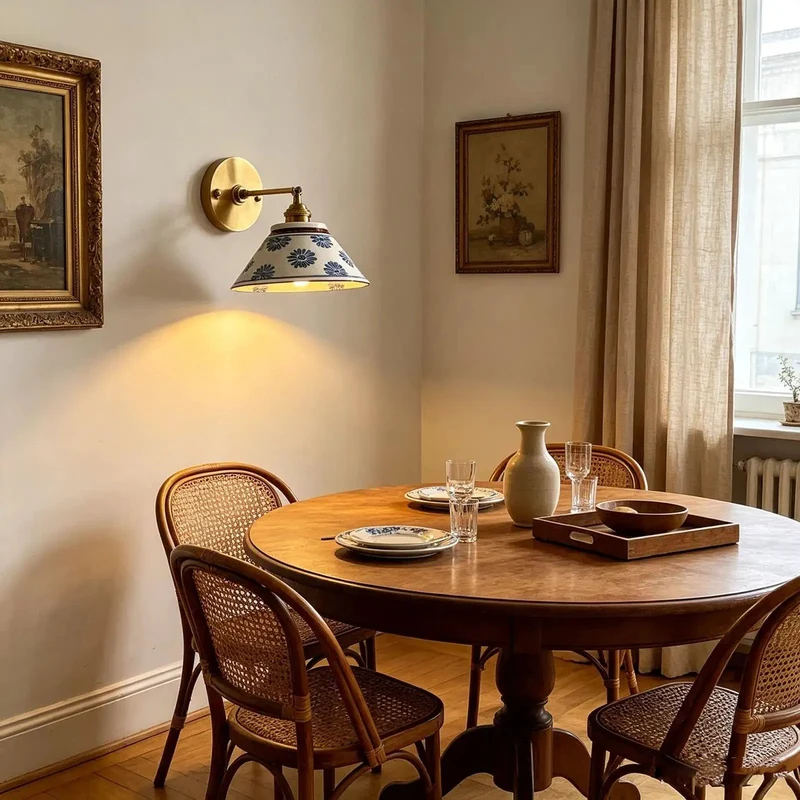 Slick Adjustable Swing Arm Wall Sconce Featuring Vintage Ceramic Lamp Shade With Super Flexible Rotating Hinge For Cozy Bedside Reading And Totally Fresh Entryway Vibes