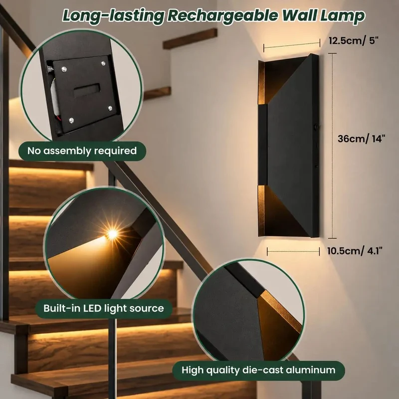 Cordless Wireless Wall Sconces Set Of Two Rechargeable Battery Wall Lights Zero Hassle Wiring Rental Ready Modern Design Smooth Rollout Warm Glow Perfect For Apartments Bedrooms Hallways And Everyday Spaces