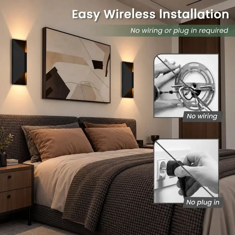 Cordless Wireless Wall Sconces Set Of Two Rechargeable Battery Wall Lights Zero Hassle Wiring Rental Ready Modern Design Smooth Rollout Warm Glow Perfect For Apartments Bedrooms Hallways And Everyday Spaces