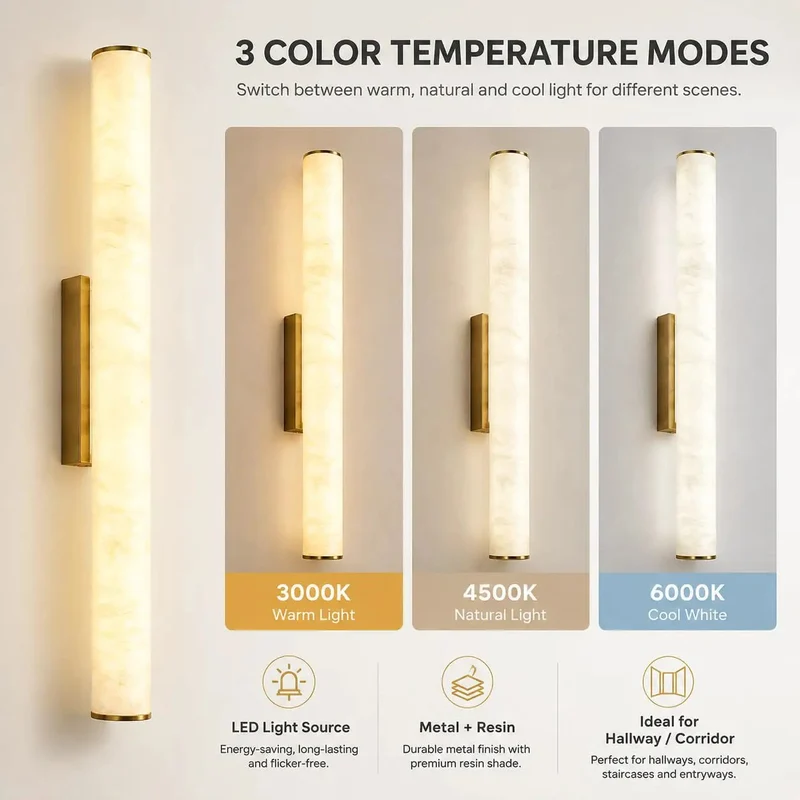 Level Up Your Space With This Fire Modern Wall Sconce Boasting A Striking Resin Shade And Polished Brass Gold Metal Base. Enjoy Three Color Changing LED Settings For That Perfect Vibe. Hardwired Fixture Fits Bedroom, Living Room, Hallway, Staircase.