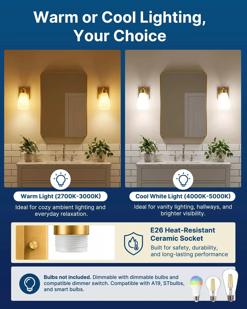 Set Of Two Modern Wall Sconces With Polished Gold Finish And Frosted White Glass Shades Hardwired E26 Socket For Bathrooms Bedrooms And Hallways Bulbs Not Included Creates A Slick Upgrade That Totally Slaps On Any Chic Home Setup