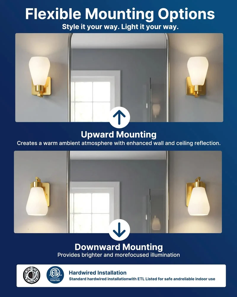 Set Of Two Modern Wall Sconces With Polished Gold Finish And Frosted White Glass Shades Hardwired E26 Socket For Bathrooms Bedrooms And Hallways Bulbs Not Included Creates A Slick Upgrade That Totally Slaps On Any Chic Home Setup