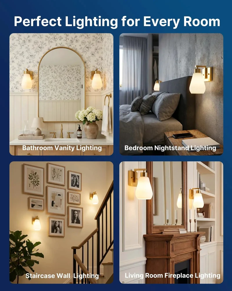 Set Of Two Modern Wall Sconces With Polished Gold Finish And Frosted White Glass Shades Hardwired E26 Socket For Bathrooms Bedrooms And Hallways Bulbs Not Included Creates A Slick Upgrade That Totally Slaps On Any Chic Home Setup