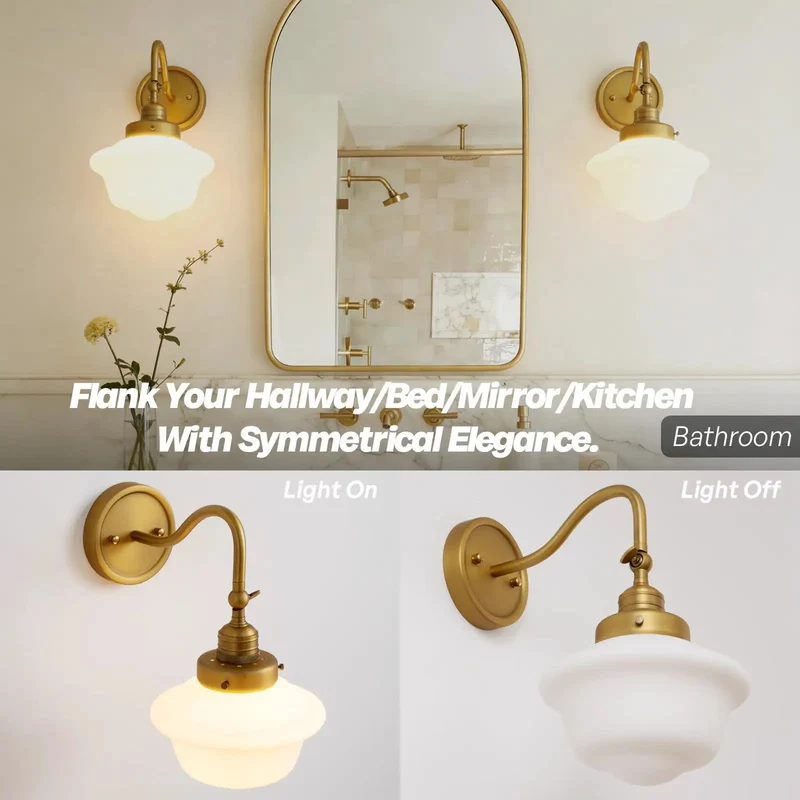 Vintage Adjustable Arm Wall Sconce Featuring Smooth Milk White Glass Shade For Bathroom Vanity Bedroom Reading Fixture And Hallway Accent Hella Durable Build With Killer Ambient Lighting For Your Space