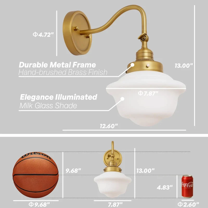 Vintage Adjustable Arm Wall Sconce Featuring Smooth Milk White Glass Shade For Bathroom Vanity Bedroom Reading Fixture And Hallway Accent Hella Durable Build With Killer Ambient Lighting For Your Space