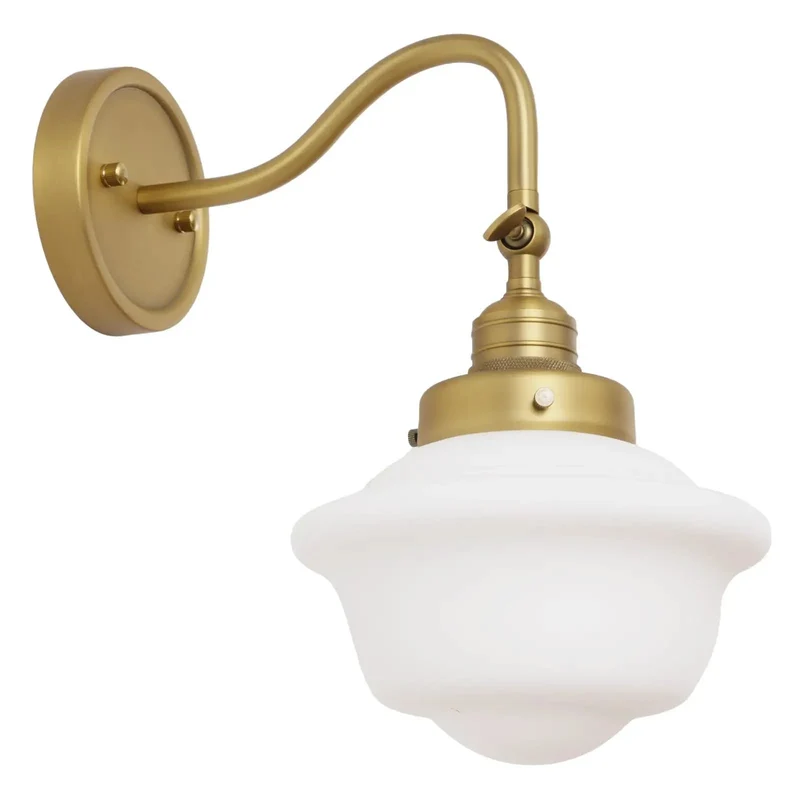 Vintage Adjustable Arm Wall Sconce Featuring Smooth Milk White Glass Shade For Bathroom Vanity Bedroom Reading Fixture And Hallway Accent Hella Durable Build With Killer Ambient Lighting For Your Space
