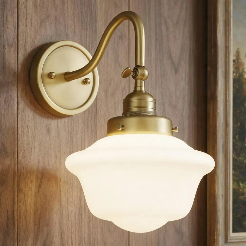 Vintage Adjustable Arm Wall Sconce Featuring Smooth Milk White Glass Shade For Bathroom Vanity Bedroom Reading Fixture And Hallway Accent Hella Durable Build With Killer Ambient Lighting For Your Space