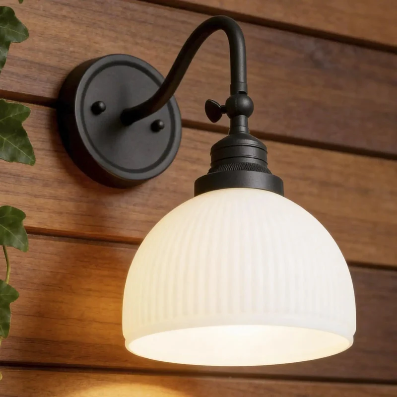 Straight Up Vintage Wall Sconce One Light With White Striped Glass Globe Shade Rustic Metal Fixture For Bedroom Hallway Total Standout Piece That Is Truly Built Different With Solid Metal Arms And Matte Coating