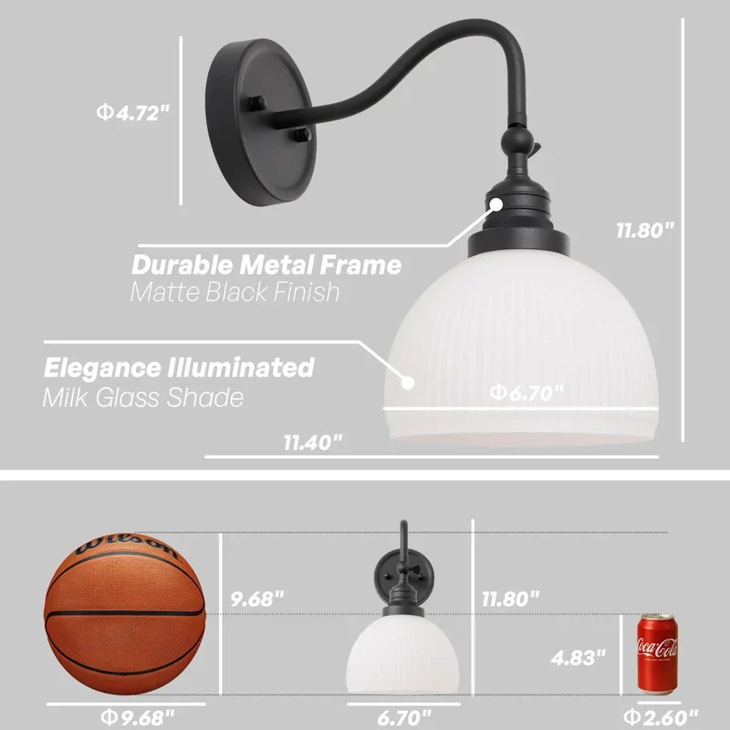 Straight Up Vintage Wall Sconce One Light With White Striped Glass Globe Shade Rustic Metal Fixture For Bedroom Hallway Total Standout Piece That Is Truly Built Different With Solid Metal Arms And Matte Coating