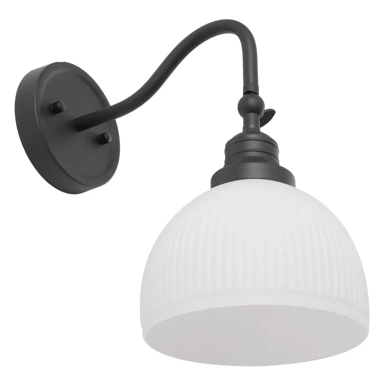 Straight Up Vintage Wall Sconce One Light With White Striped Glass Globe Shade Rustic Metal Fixture For Bedroom Hallway Total Standout Piece That Is Truly Built Different With Solid Metal Arms And Matte Coating