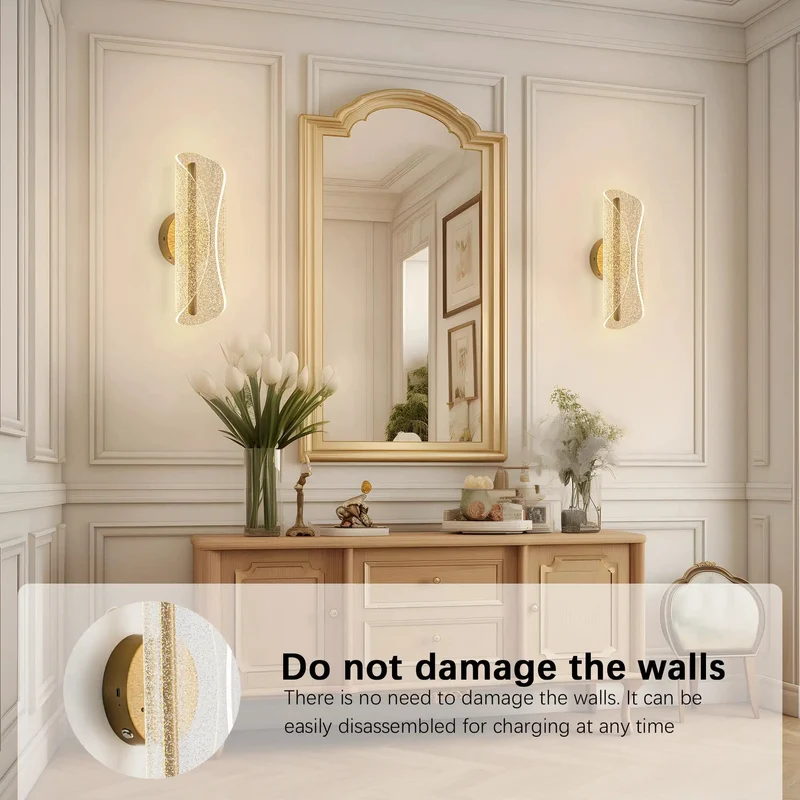 Modern Gold Wall Sconces Featuring Clean Brushed Titanium Lines And Glitter Shimmer Rechargeable Battery Operated Lighting For Dry Rooms Flat Out Stunning Upgrading Your Home Decor Vibe