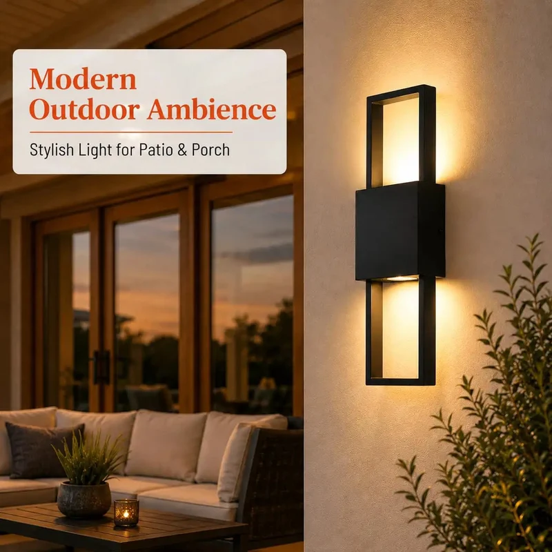 Modern Outdoor Wall Sconces 2 Pack Up And Down LED Light Fixtures 3000K Warm White Hardwired For Porch Patio Garage Door With Sleek Aluminum Frame To Amp Up Your Home Curb Appeal And Create A Total Badass Glow Vibes Anytime Day Or Night
