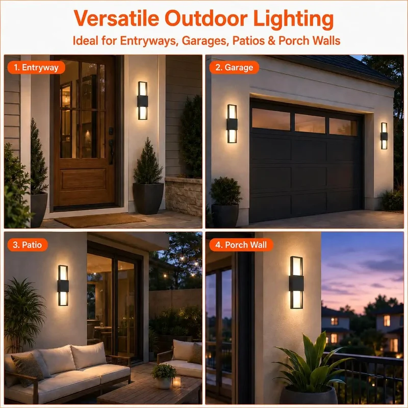 Modern Outdoor Wall Sconces 2 Pack Up And Down LED Light Fixtures 3000K Warm White Hardwired For Porch Patio Garage Door With Sleek Aluminum Frame To Amp Up Your Home Curb Appeal And Create A Total Badass Glow Vibes Anytime Day Or Night