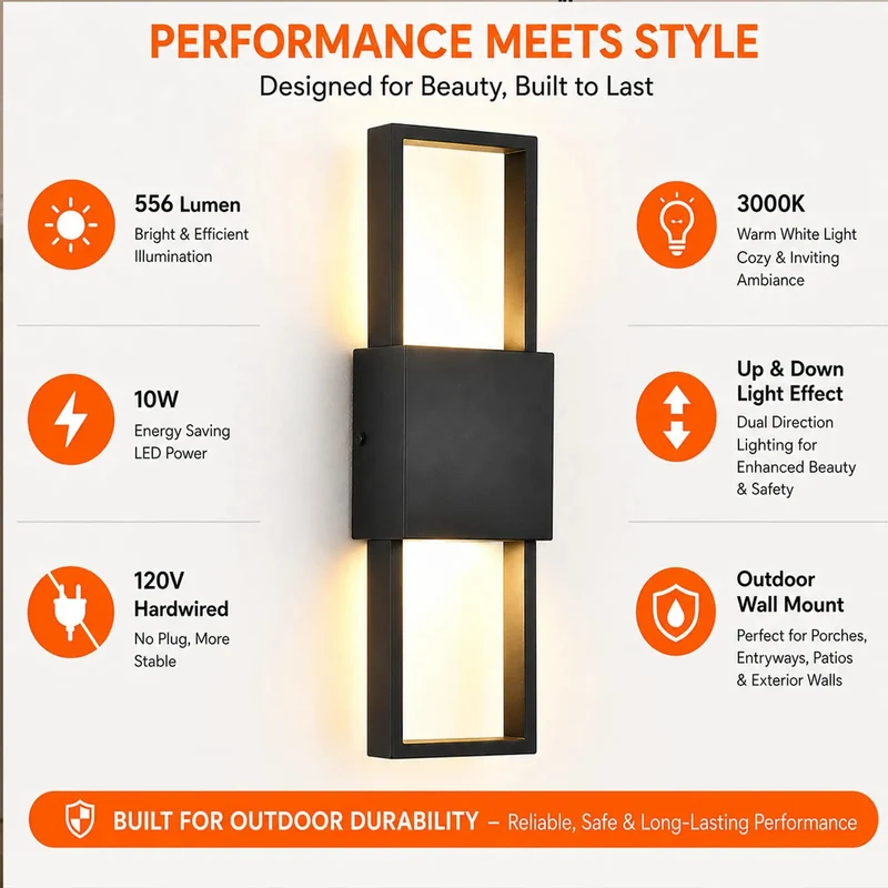 Modern Outdoor Wall Sconces 2 Pack Up And Down LED Light Fixtures 3000K Warm White Hardwired For Porch Patio Garage Door With Sleek Aluminum Frame To Amp Up Your Home Curb Appeal And Create A Total Badass Glow Vibes Anytime Day Or Night