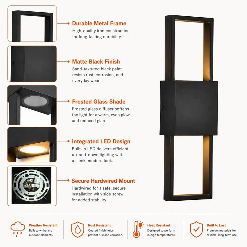 Modern Outdoor Wall Sconces 2 Pack Up And Down LED Light Fixtures 3000K Warm White Hardwired For Porch Patio Garage Door With Sleek Aluminum Frame To Amp Up Your Home Curb Appeal And Create A Total Badass Glow Vibes Anytime Day Or Night