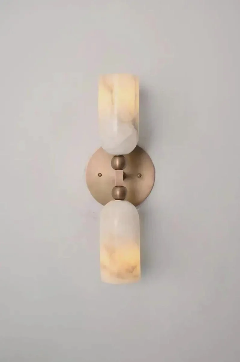 Top Shelf Alabaster Wall Sconce With Solid Brass Backplate And Double Cylinder Up Down Mount For Headturning Bedroom Living Room Or Hallway Vibe Boosting Lighting