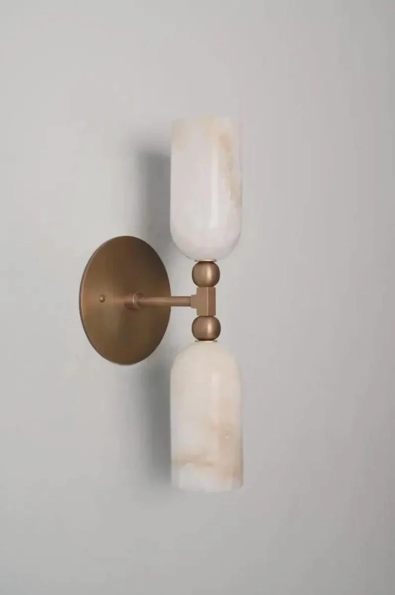 Top Shelf Alabaster Wall Sconce With Solid Brass Backplate And Double Cylinder Up Down Mount For Headturning Bedroom Living Room Or Hallway Vibe Boosting Lighting