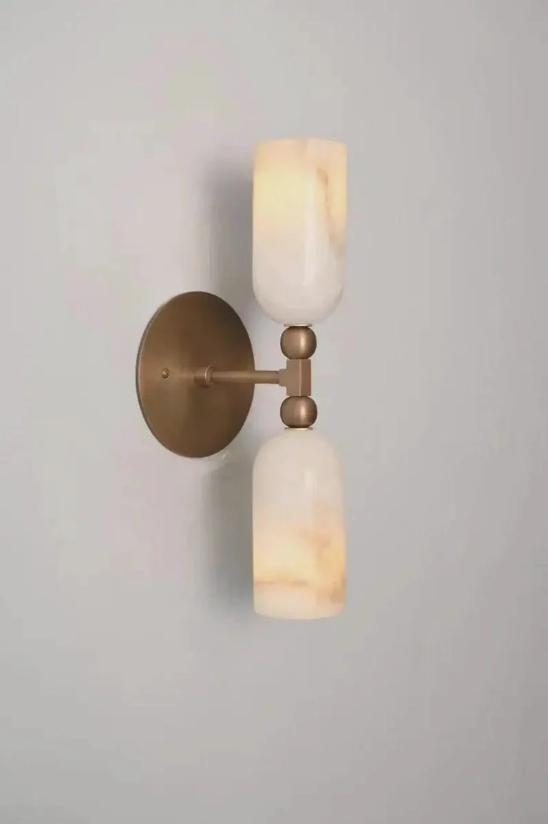 Top Shelf Alabaster Wall Sconce With Solid Brass Backplate And Double Cylinder Up Down Mount For Headturning Bedroom Living Room Or Hallway Vibe Boosting Lighting