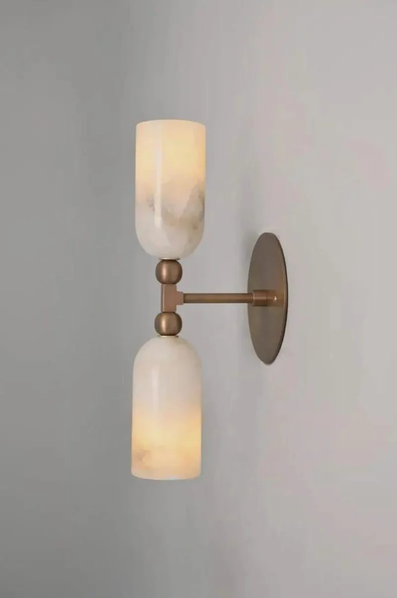 Top Shelf Alabaster Wall Sconce With Solid Brass Backplate And Double Cylinder Up Down Mount For Headturning Bedroom Living Room Or Hallway Vibe Boosting Lighting