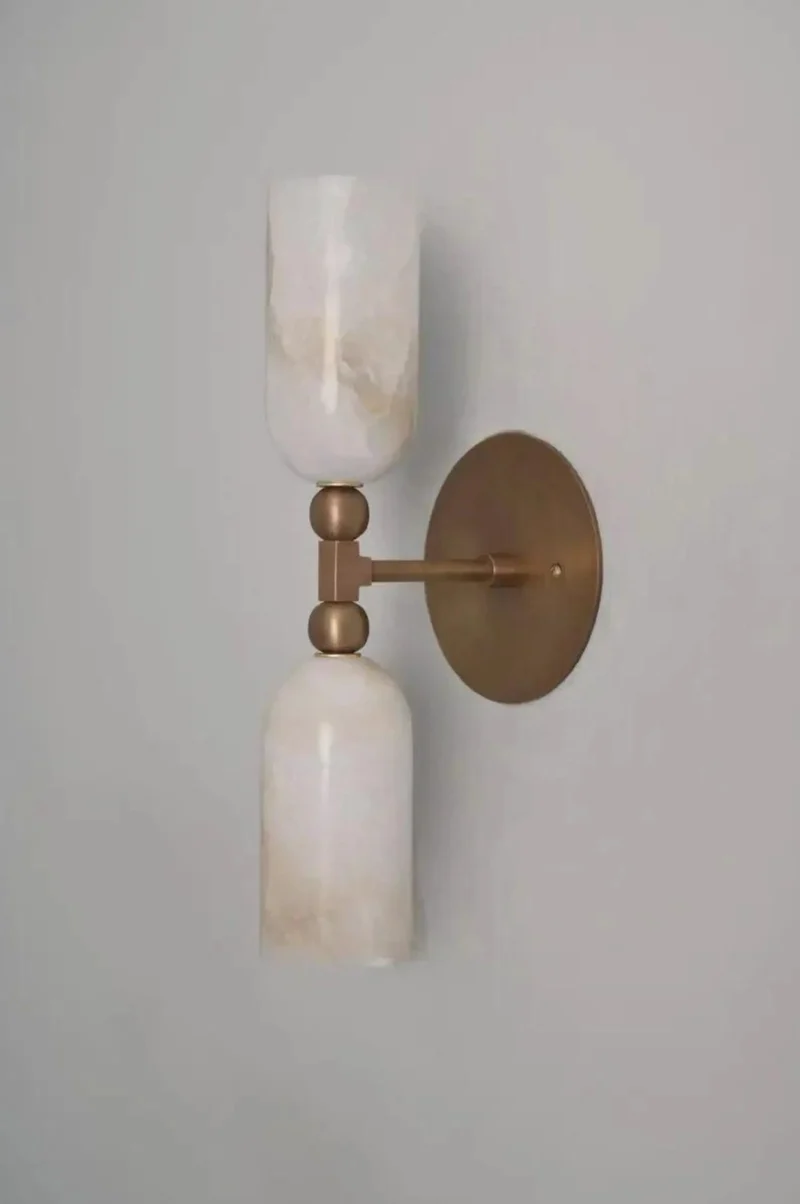 Top Shelf Alabaster Wall Sconce With Solid Brass Backplate And Double Cylinder Up Down Mount For Headturning Bedroom Living Room Or Hallway Vibe Boosting Lighting