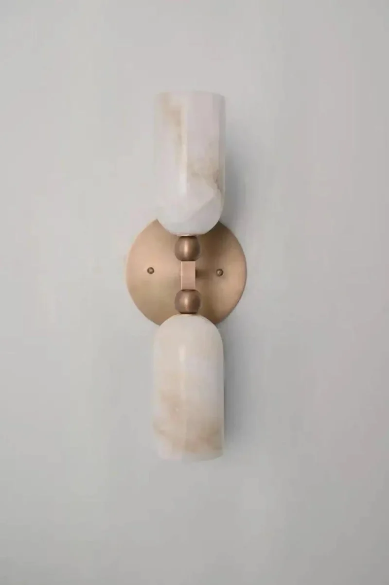 Top Shelf Alabaster Wall Sconce With Solid Brass Backplate And Double Cylinder Up Down Mount For Headturning Bedroom Living Room Or Hallway Vibe Boosting Lighting