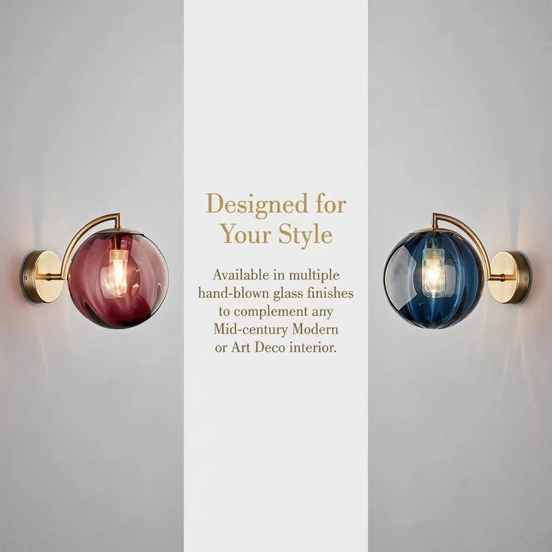 Mid Century Modern Wall Sconce With Wine Red Hand Blown Ribbed Glass Globe Featuring Three Way Color Toggle For Smooth Ambient Lighting That Straight Up Elevates Your Interior Design Level Every Single Day