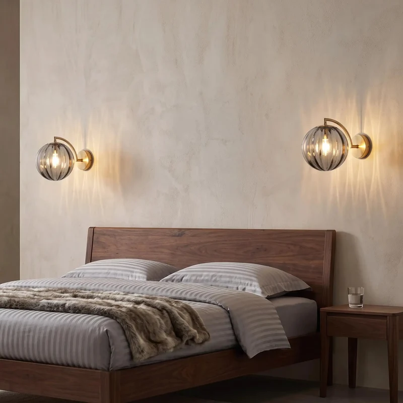 Mid Century Modern Wall Sconce With Wine Red Hand Blown Ribbed Glass Globe Featuring Three Way Color Toggle For Smooth Ambient Lighting That Straight Up Elevates Your Interior Design Level Every Single Day